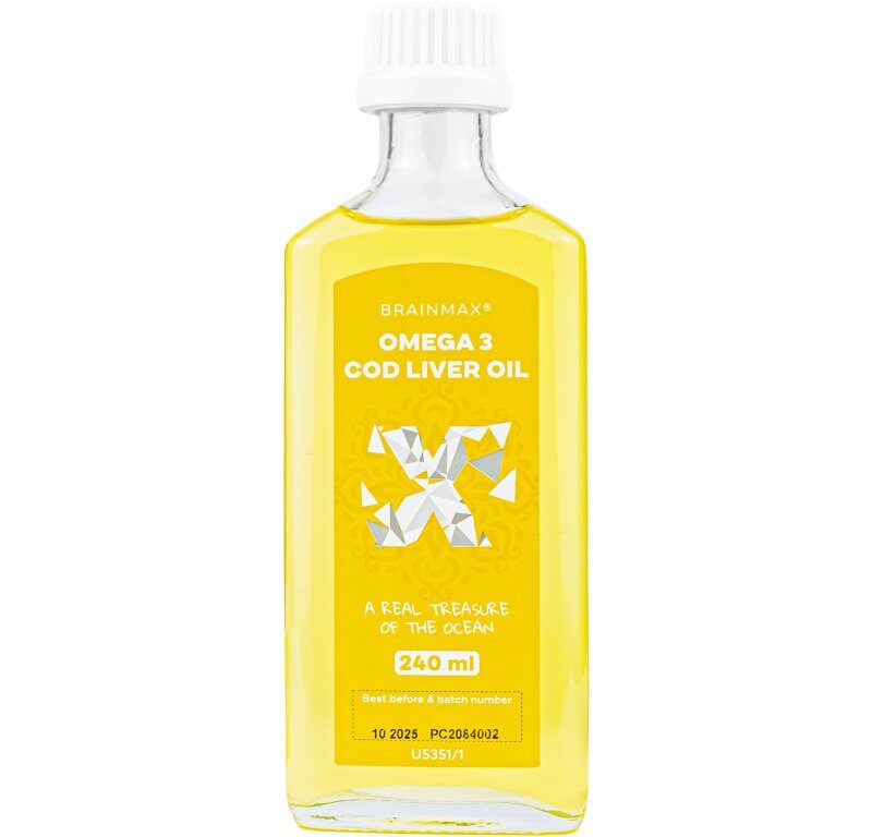 BrainMax Omega 3, Olej z tresčej pečene, citrón, 240 ml