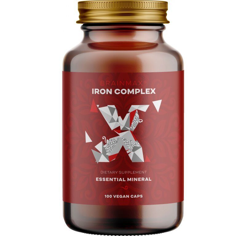 BrainMax Iron Complex, železo bisglycinát, 25 mg, 100 rastlinných kapsúl