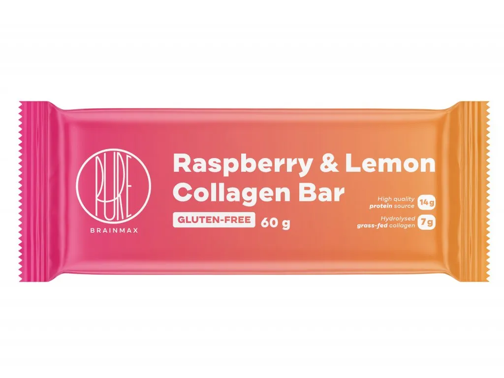 BrainMax Pure Raspberry & Lemon Collagen Bar, Kolagénová tyčinka, 60 g