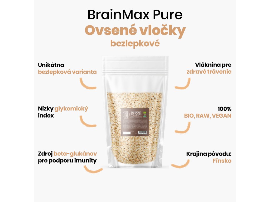 BrainMax Superfast Ovesné Vločky, bezlepkové BIO