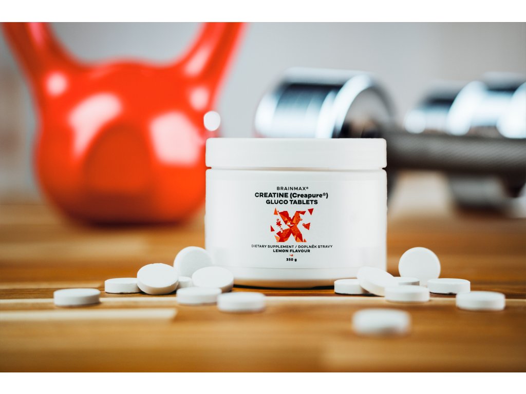 BrainMax Creatine Creapure® Gluco tablets, Kreatin monohydrát tablety, Citrón, 350 g, 115 tablets